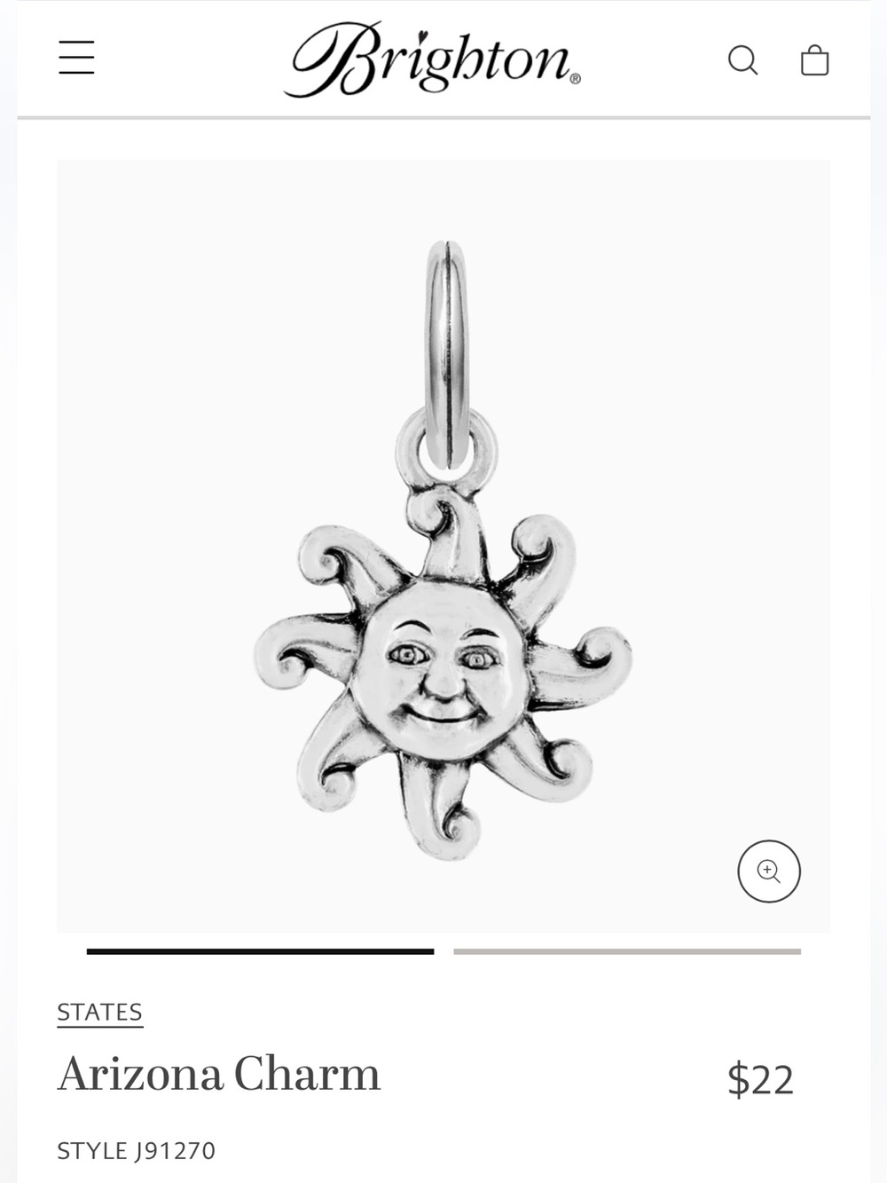 🆕 Brighton Arizona state charm Silver smiling sun “The Arizona Sun” on back - Picture 4 of 5